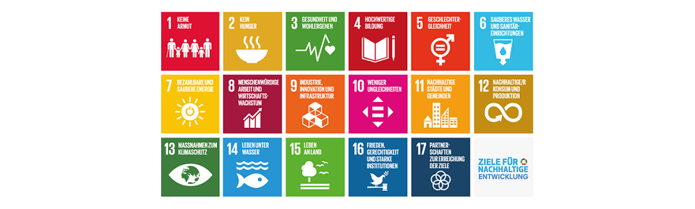 Die 17 Sustainable Development Goals aufgelistet.